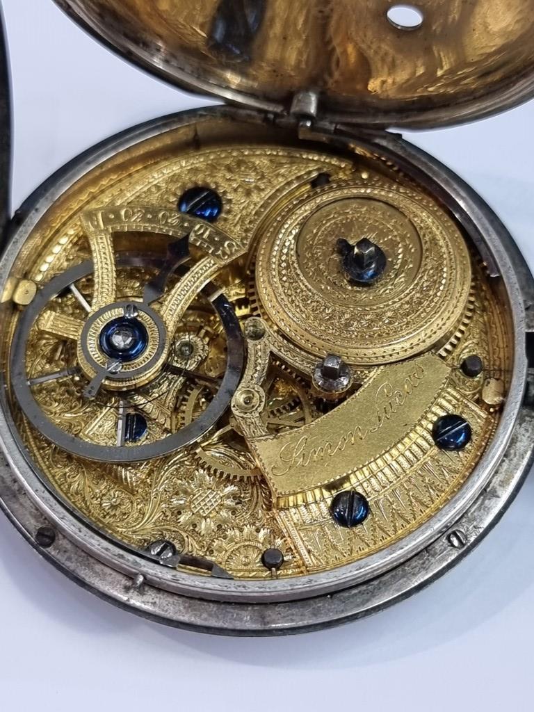 An unusual George III silver open face key wind skeletonised pocket watch, with duplex escapement - Image 6 of 6
