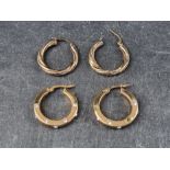 Two pairs of 9ct gold hoop earrings, one set CZ, gross weight 4.2g.