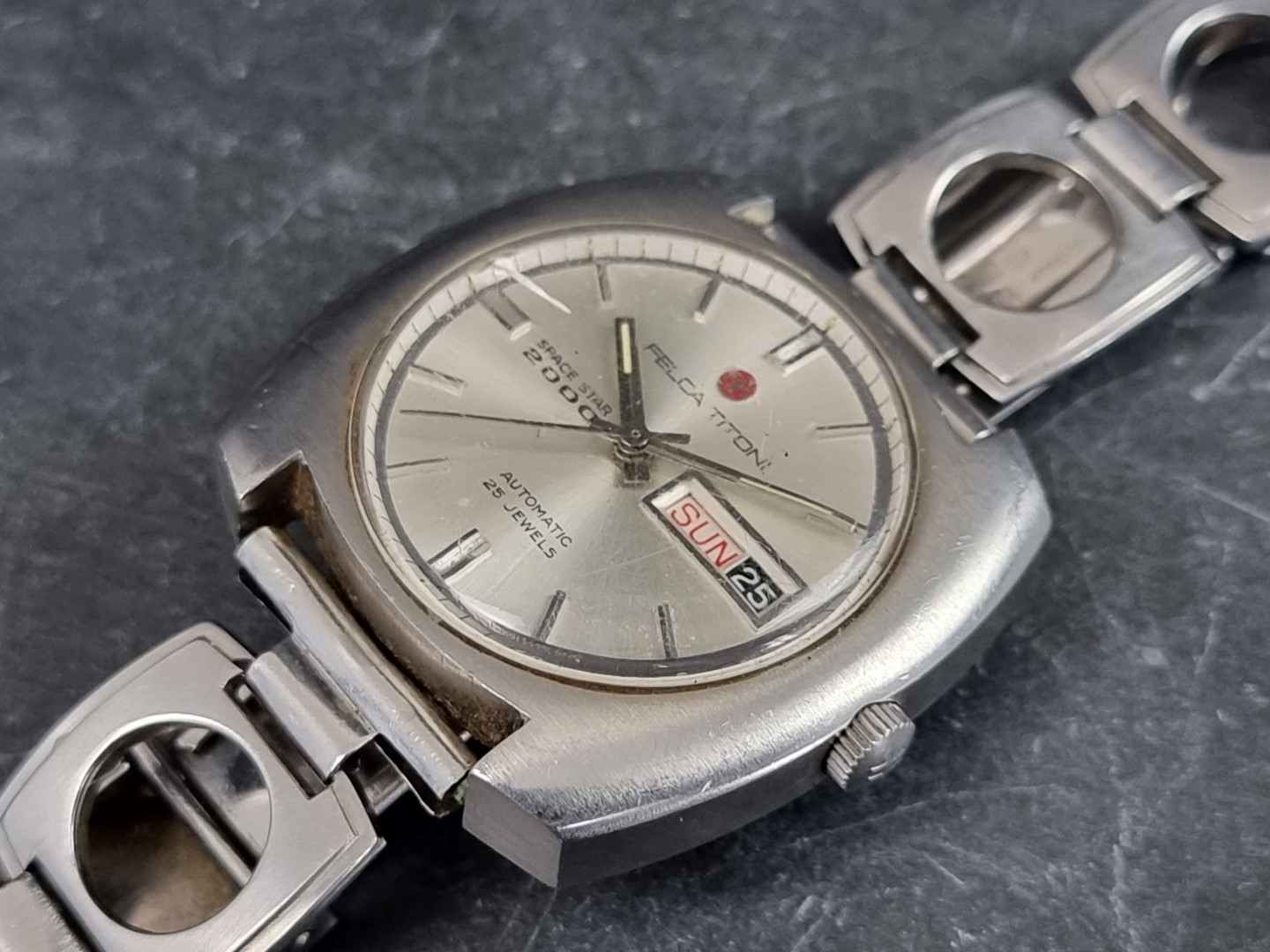 A 1970s Felca Titoni 'Space Star 2000' day-date stainless steel automatic wristwatch, 39mm, Ref.