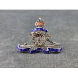 A white metal, marcasite and enamel 'Royal Horse Artillery' sweetheart brooch, 41mm wide.