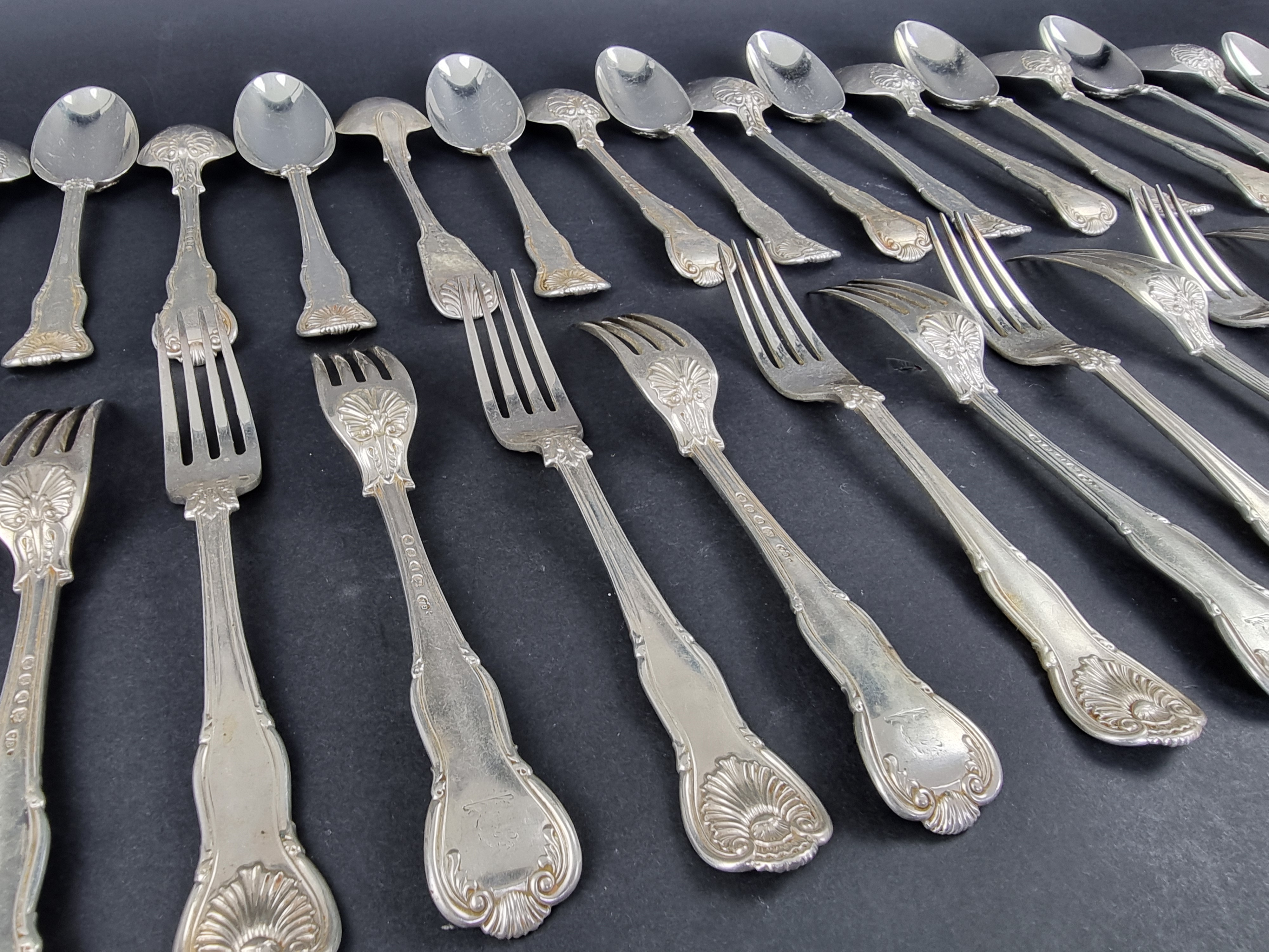 A part canteen of Victorian silver King's pattern cutlery, the majority by Chawner & Co. (George - Image 2 of 4