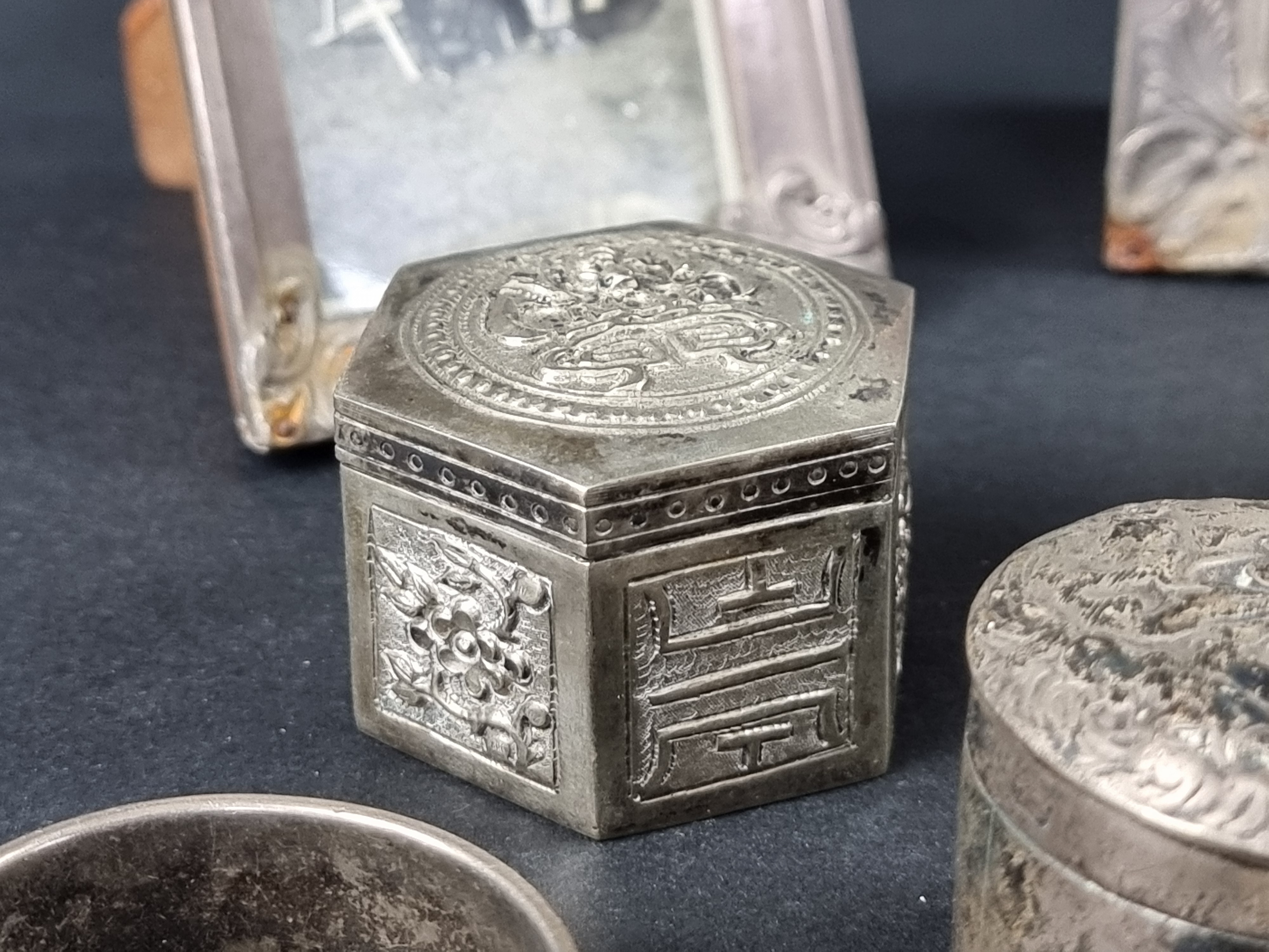 A group of silver and white metal items; to include three photograph frames; a silver mounted - Image 4 of 5