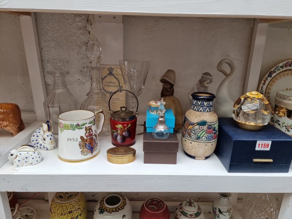 A mixed group of ceramics and glass, to include Lladro; and Royal Crown Derby.