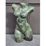 A verdigris bronze female torso sculpture, 41.5cm high.