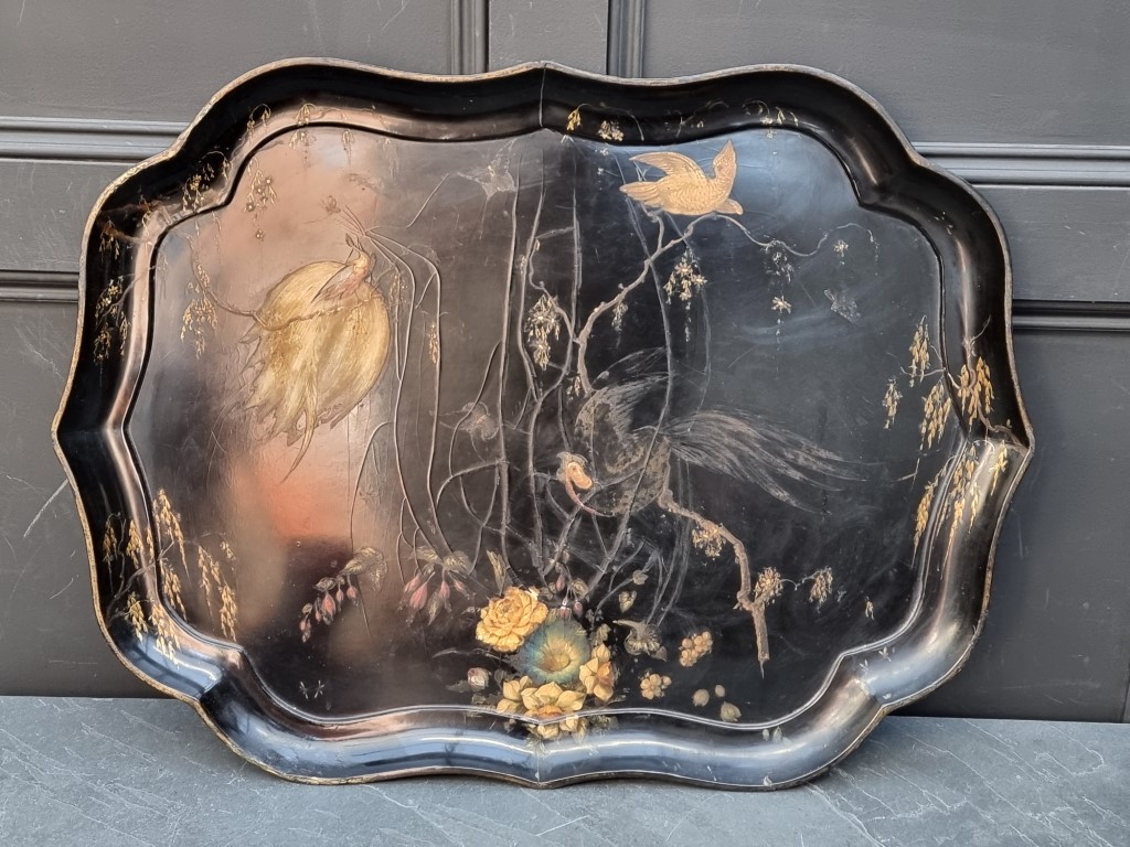 A 19th century papier mache tray, stamped 'Jennens & Bettridge's, London', 79cm wide.