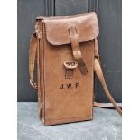 A vintage tan leather shoulder bag, stamped 'Finnigans, 18 New Bond St...', with partially fitted
