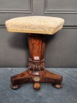 An early Victorian rosewood piano stool, bearing brass plaque inscribed 'Chinnock's Patent Music