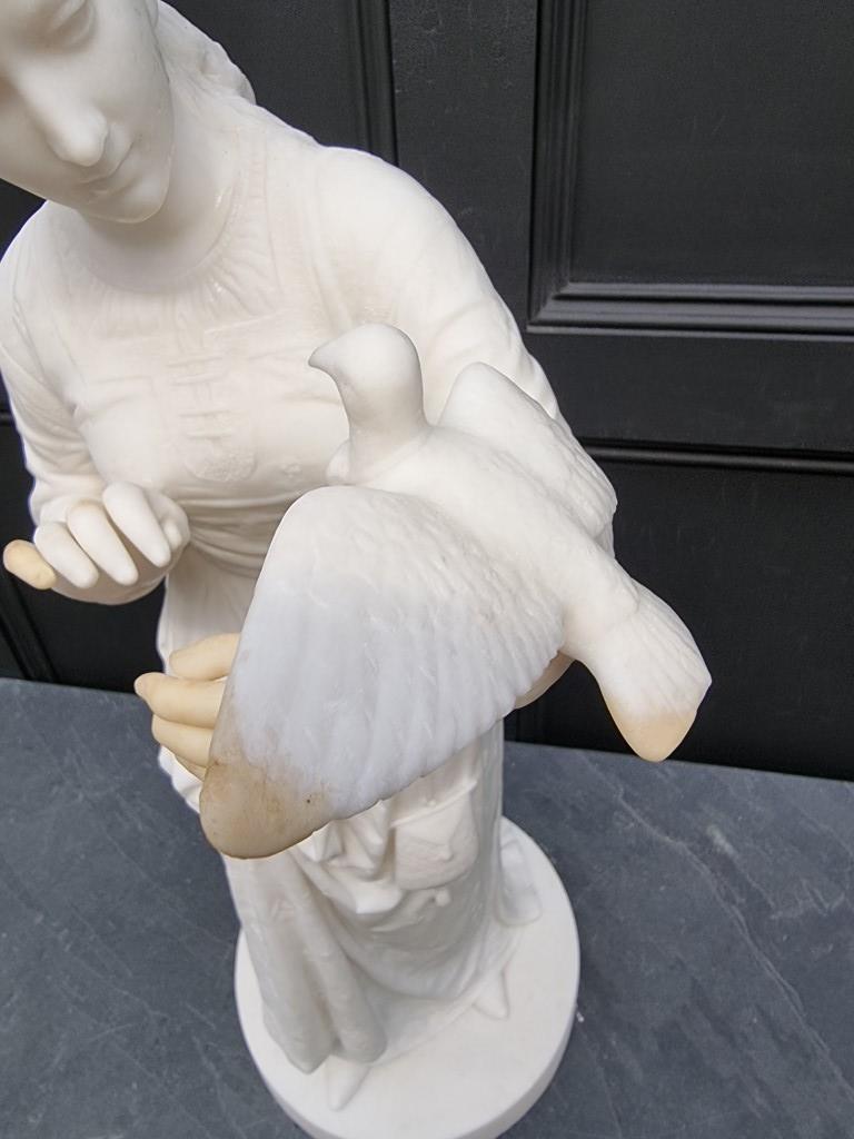 A large Victorian carved white marble figure of a lady with a dove, in the Renaissance style, 80cm - Image 4 of 6