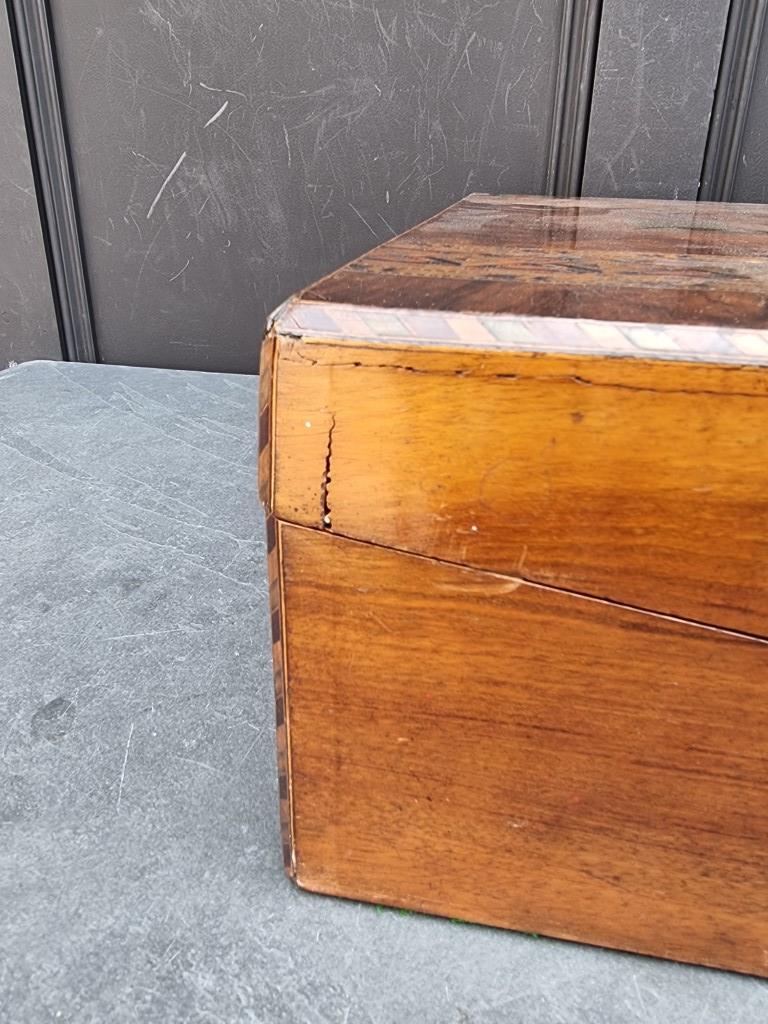 A Victorian figured walnut and parquetry writing slope, 50cm wide. - Image 8 of 11