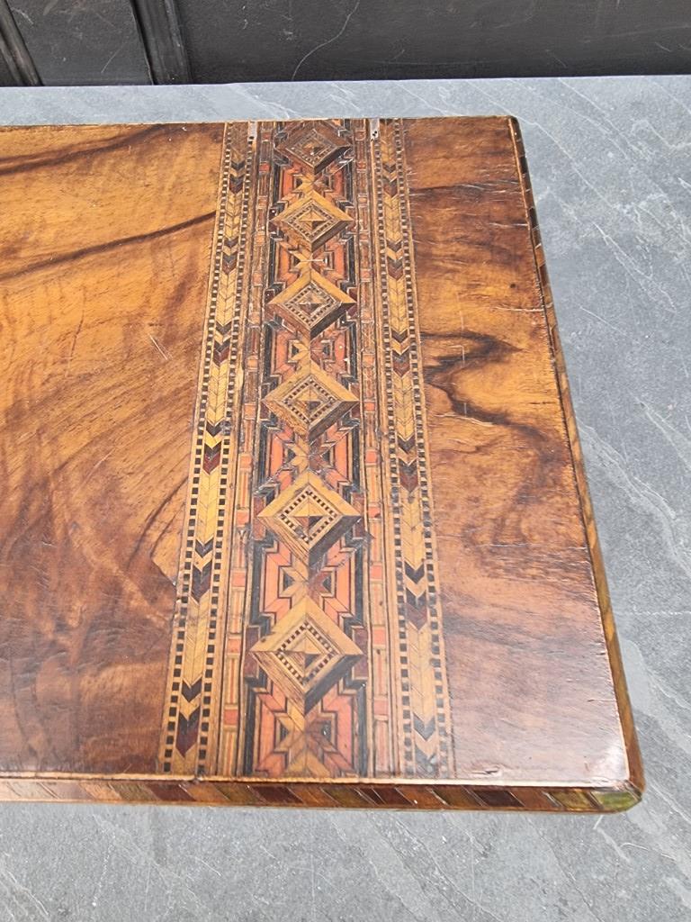 A Victorian figured walnut and parquetry writing slope, 50cm wide. - Image 11 of 11