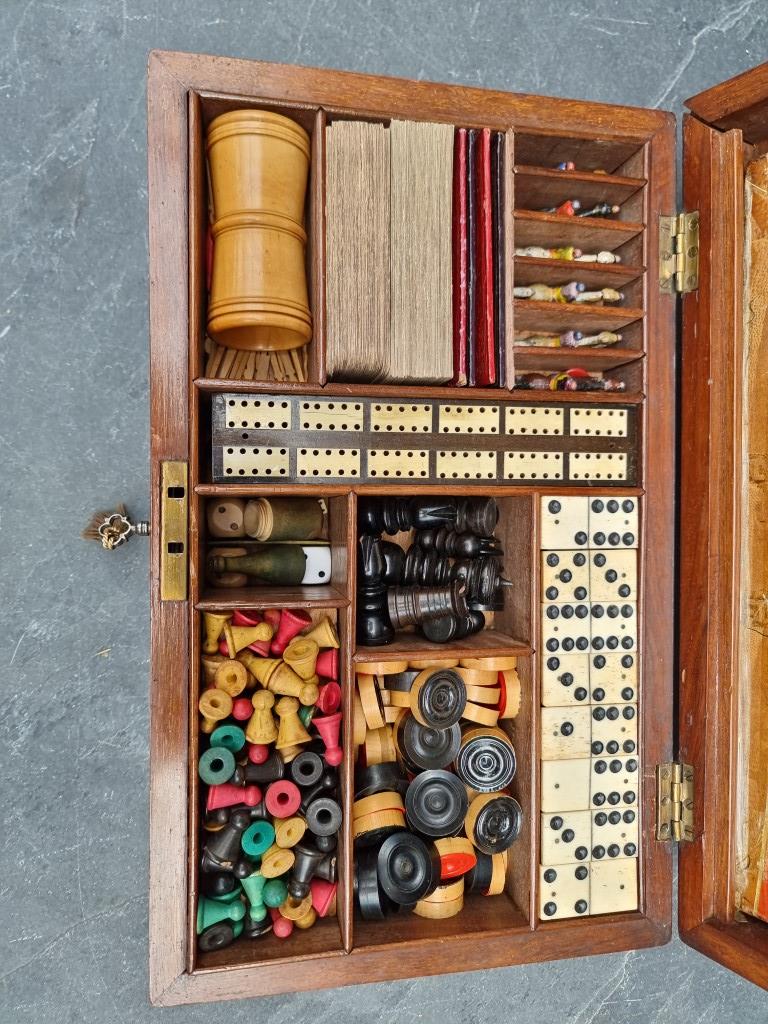 A Victorian mahogany games compendium, with fitted interior, 33.5cm wide. - Image 4 of 5