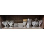 A mixed group of antique glass, to include two pairs of rummers; a celery vase; hobnail caskets etc.