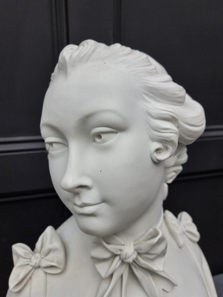 A large and impressive French 19th century bisque porcelain bust of a lady, inscribed 'Modele - Image 2 of 8