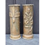 A pair Trench Art brass vases, 29cm high.