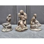 Three bronzed resin figure groups, largest 16.5cm high. (3)