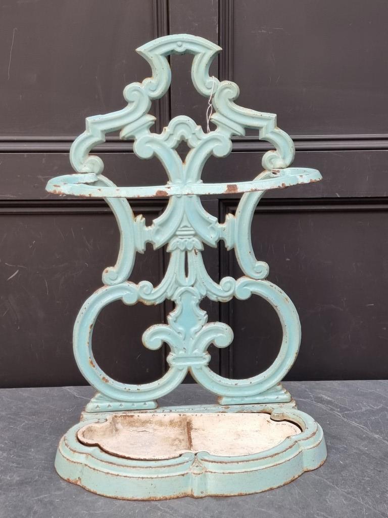 An unusual 19th century Continental enamel stick stand, 69.5cm high.