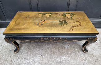 A Chinese black and gilt lacquered rectangular low occasional table, 105cm wide.