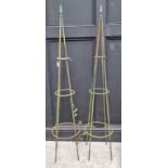 A pair of painted steel conical garden trellis frames, 142cm high.