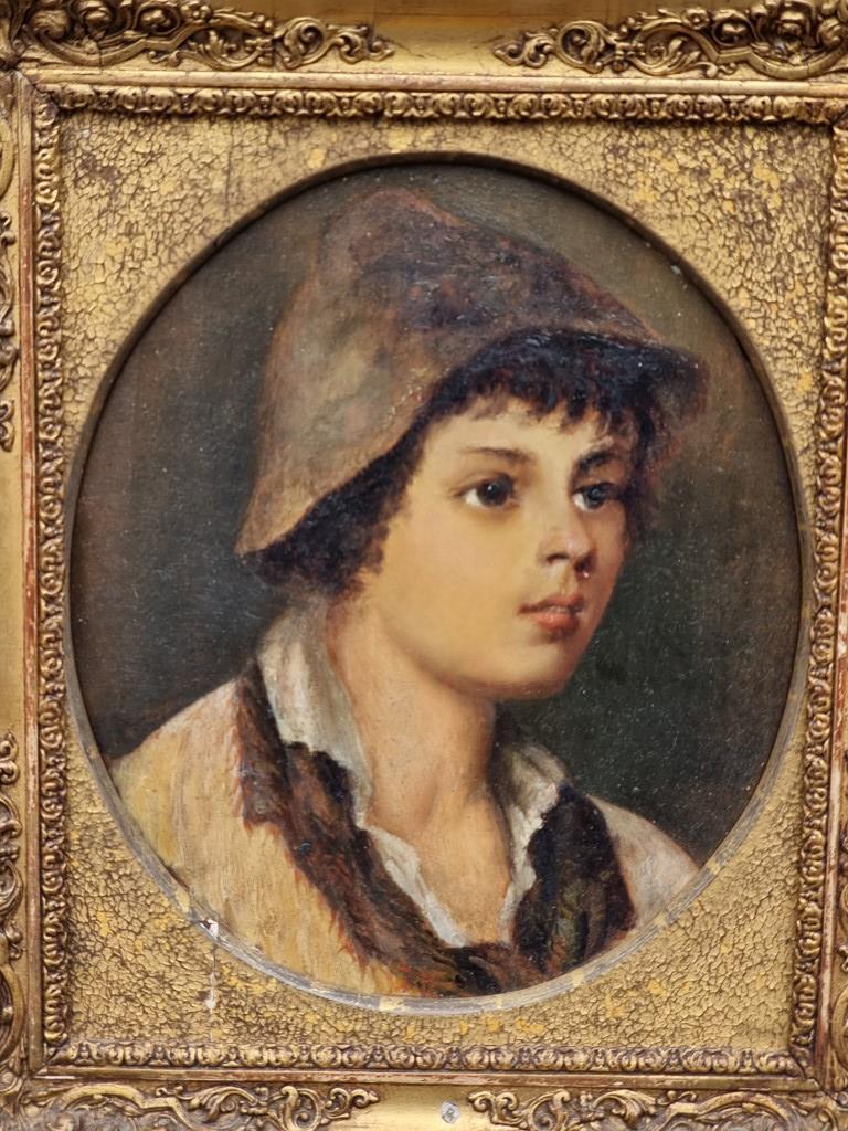 Manner of Alexei Alexeievich Harlamoff, head and shoulders portrait of a peasant boy, oil on - Image 2 of 3