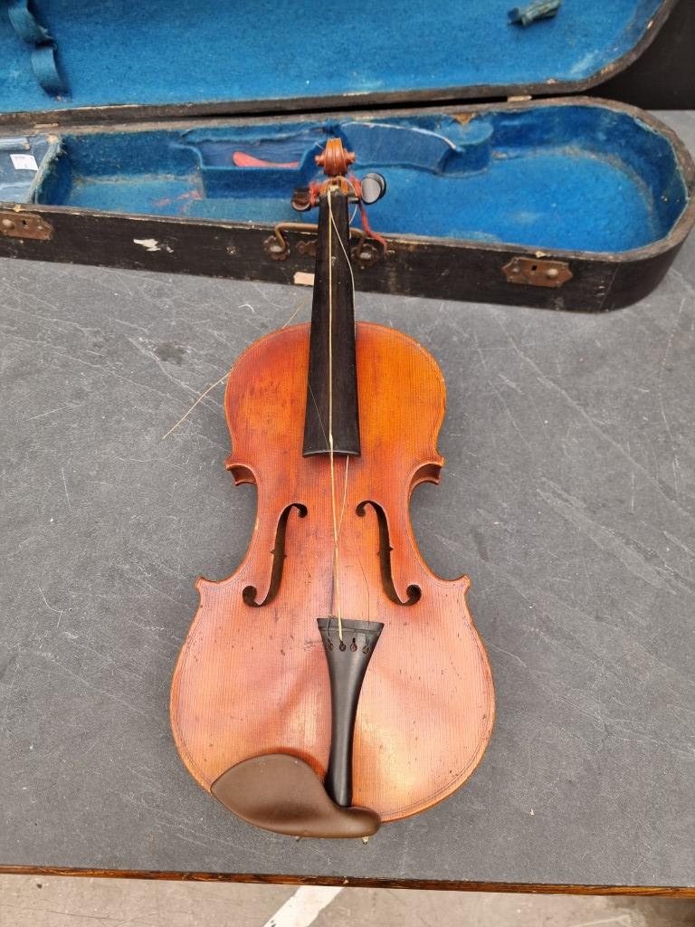 A violin, with 13in one-piece back, in ebonized case. - Image 2 of 6