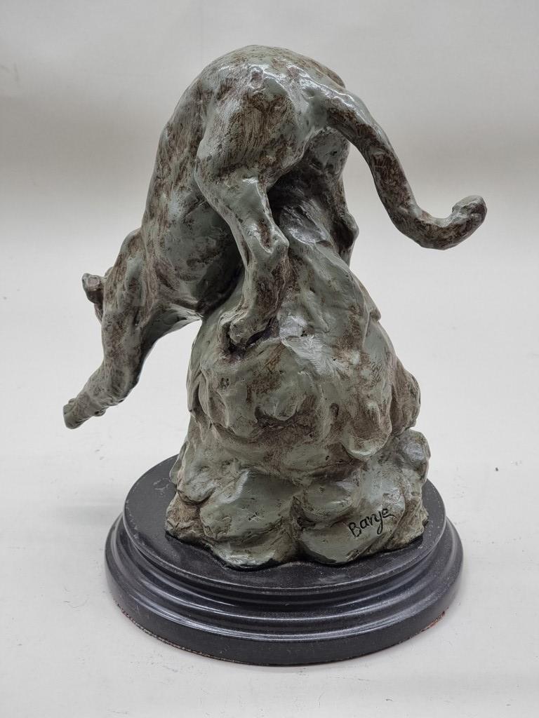 After Antoine-Louis Barye, a patinated bronze panther, on marble base, 30cm high. - Image 2 of 3