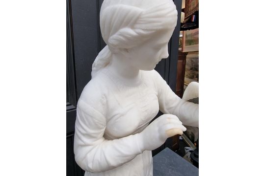 A large Victorian carved white marble figure of a lady with a dove, in the Renaissance style, 80cm - Image 6 of 6