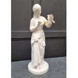 A large Victorian carved white marble figure of a lady with a dove, in the Renaissance style, 80cm