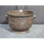 A large Japanese bronze twin handled censor, 20cm high x 28.5cm diameter.