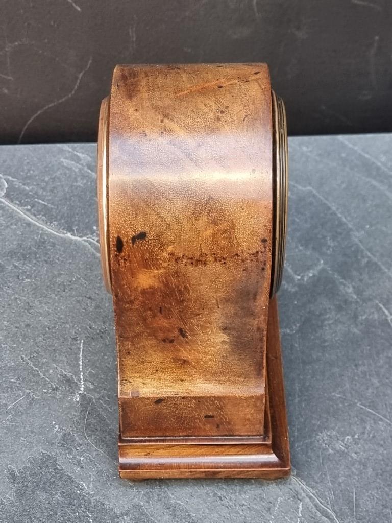 An early 20th century mahogany and inlaid mantel timepiece, 18cm high, (repairs to dial). - Image 4 of 6