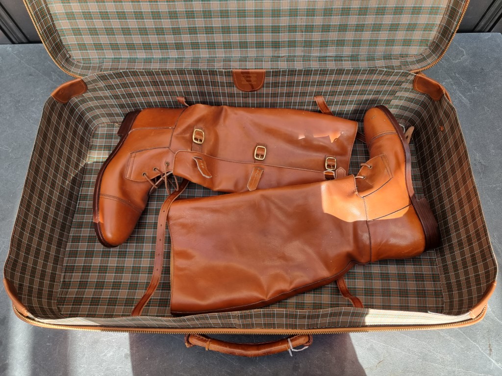 A pair of tan leather military officers style boots; in tan leather suitcase. - Image 2 of 3