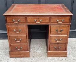 A diminutive antique mahogany pedestal desk, 91.5cm wide.