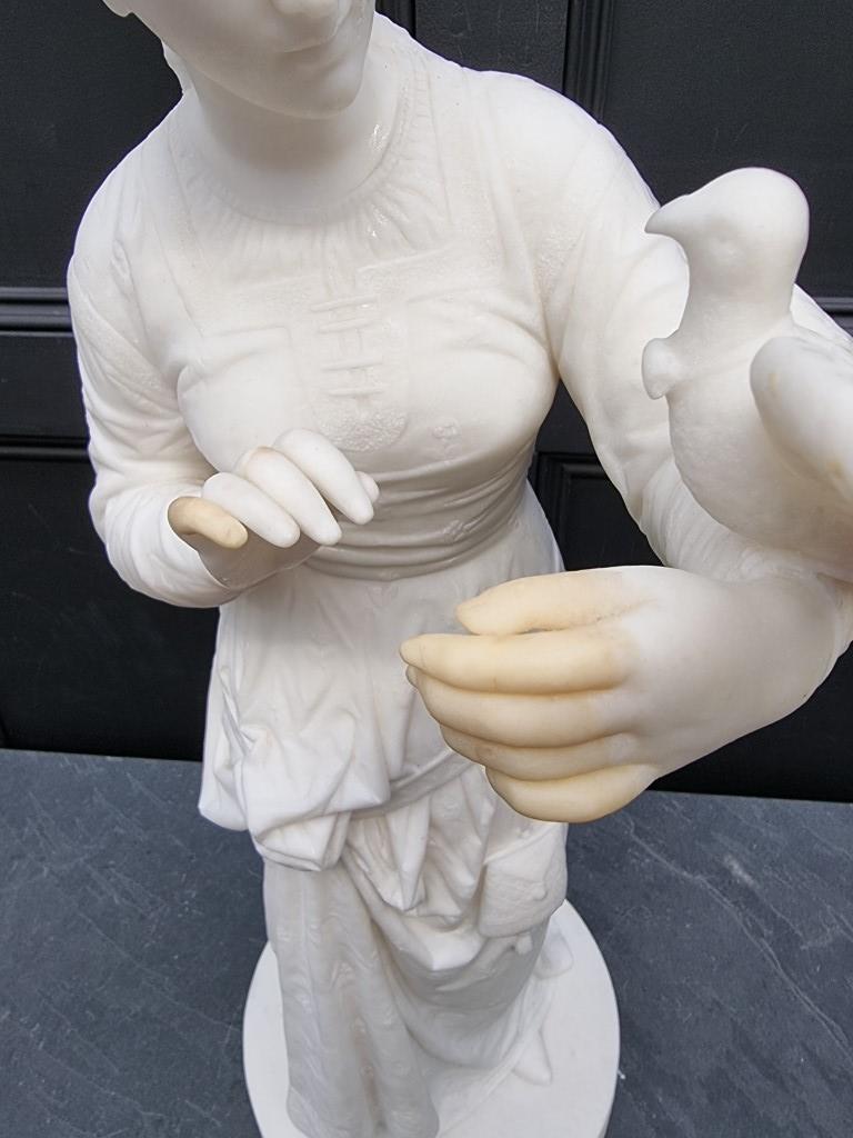 A large Victorian carved white marble figure of a lady with a dove, in the Renaissance style, 80cm - Image 2 of 6