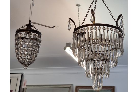 An old brass and faceted glass drop four tier chandelier, 31.5cm diameter x 36cm high; together with - Image 4 of 5