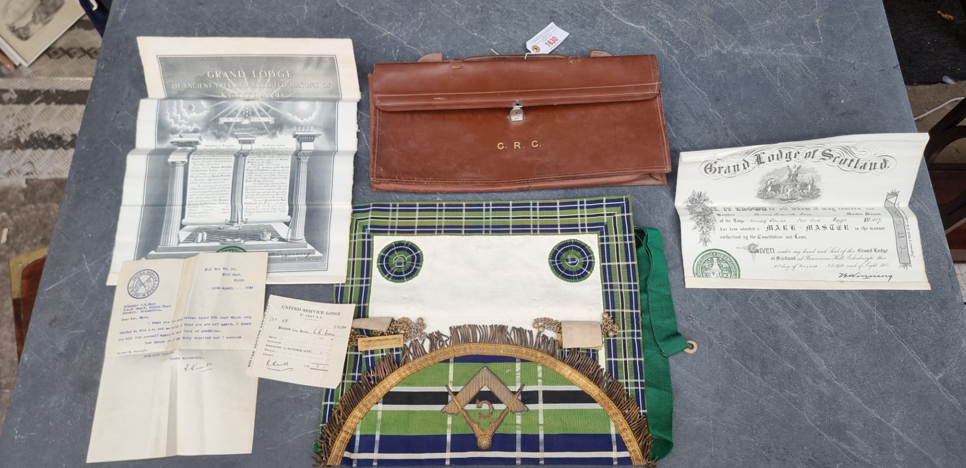 A small group of Scottish Masonic items, pertaining to Squadron Leader C.R Carr. - Image 3 of 7