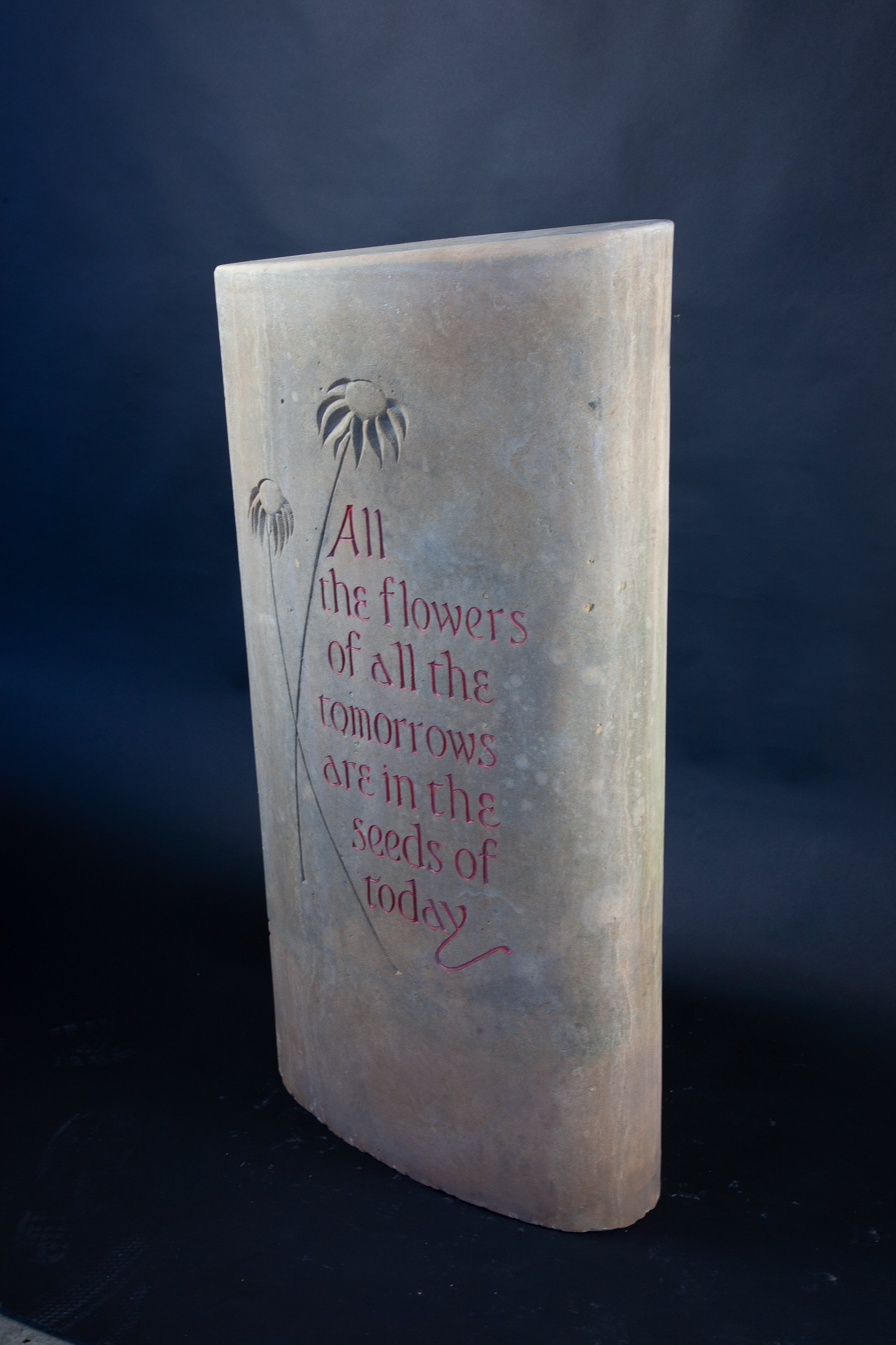 An aerofoil stone tablet with hand carved inscription - Image 2 of 3