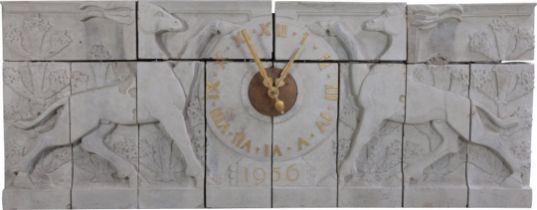 Attributed to Charles Wheeler: A monumental Portland stone clock, dated 1956