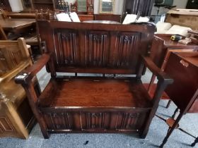 Carved Oak Monks Bench