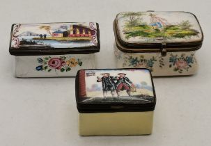 Three Bilston-style enamel patch boxes, late 18th Century