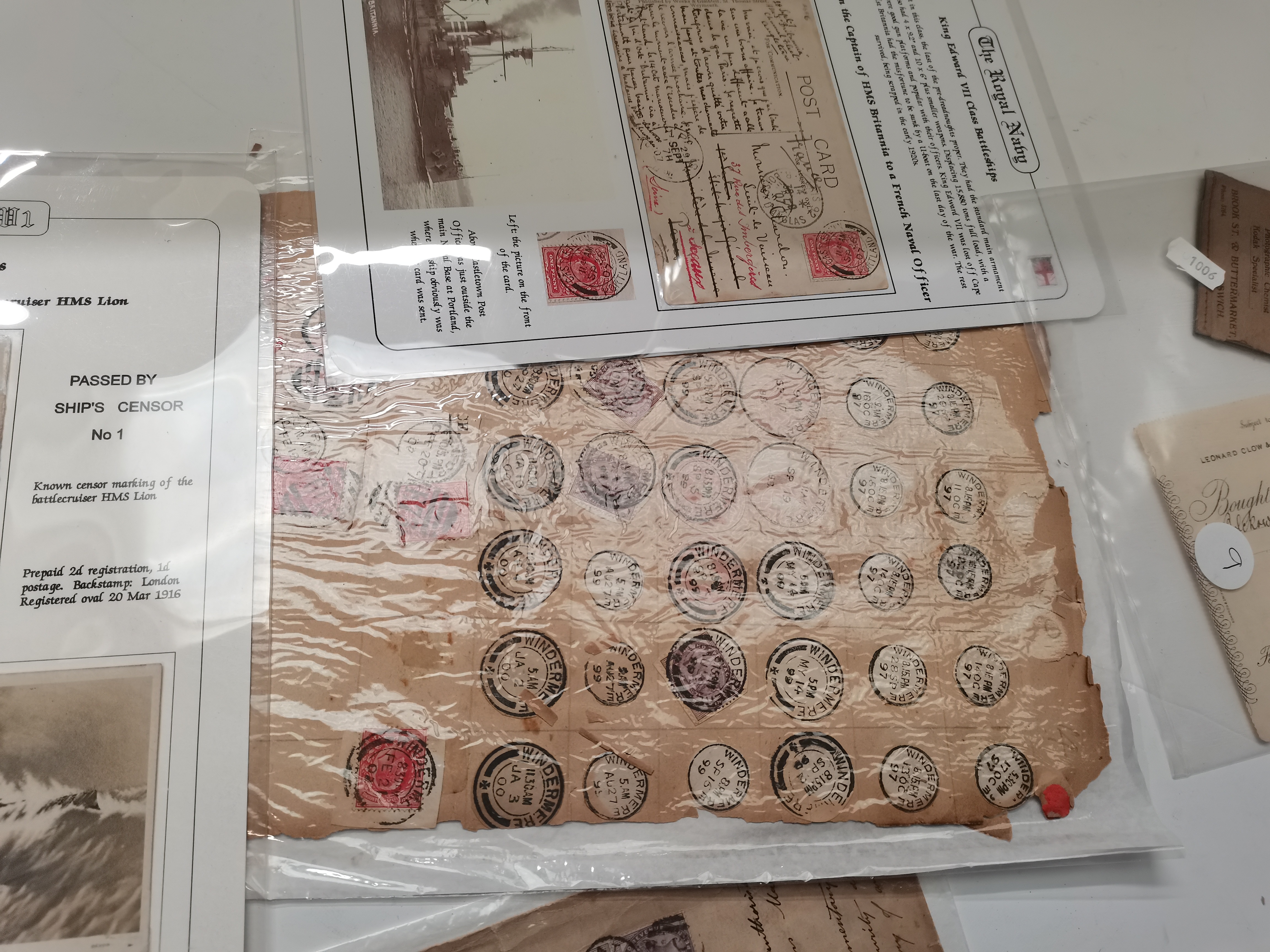 Early 20th Century stamps and post marks incl WW1 Navy post cards and early negatives - Image 2 of 3