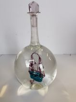 Blown Glass Ship suspended in a Glass Bottle
