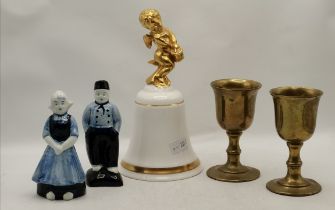 A miscellaneous group of ceramics and brassware