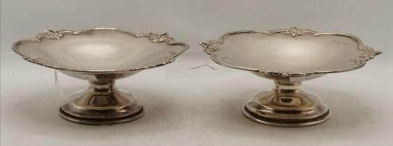 A pair of Edwardian silver miniature pedestal dishes