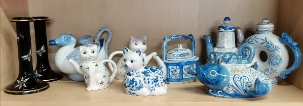 A group of 20th Century oriental novelty ceramic teapots