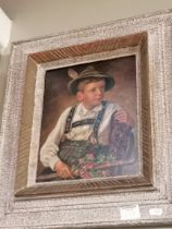 Continental School (20th Century), Portrait of a German boy in lederhosen and a Tyrolean hat