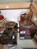 Vintage Scientific instruments plus wooden barrel