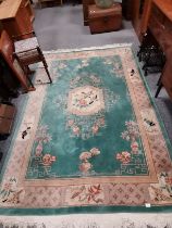 Large Chinese Rug with greens, pinks and bird pattern 2.9.m x 1.8m