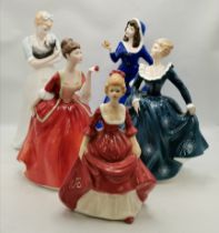 4 x Royal Doulton lady figures plus one lady figure