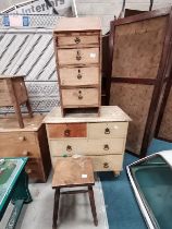 x3 Antique pine pieces 0 3Ht chest of drawers, cabinet and stool