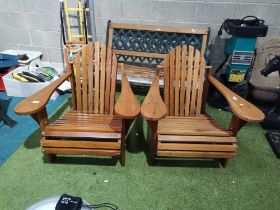 Pair of wooden Adirondack garden chairs