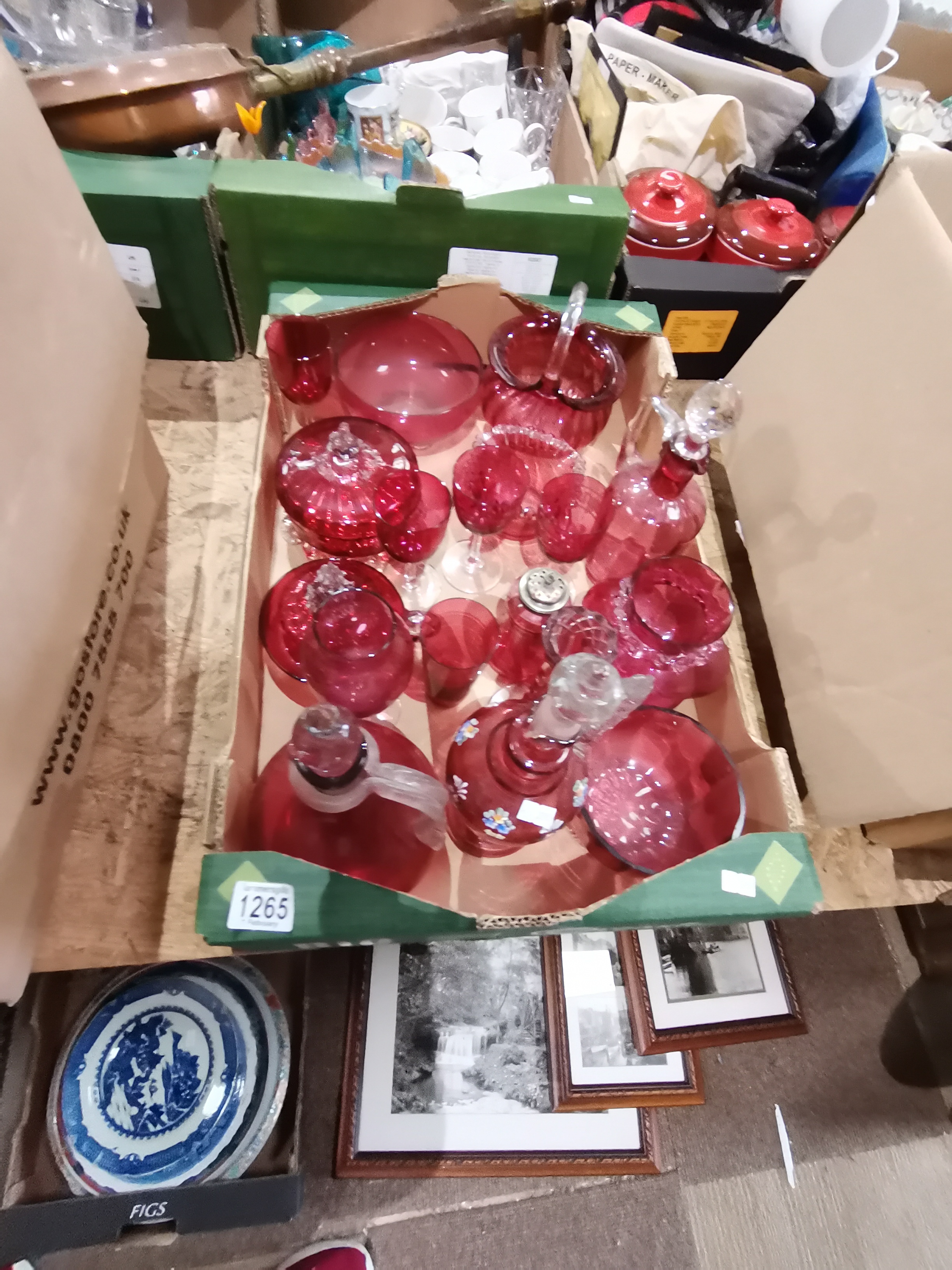 A box of Antique ruby glass ware